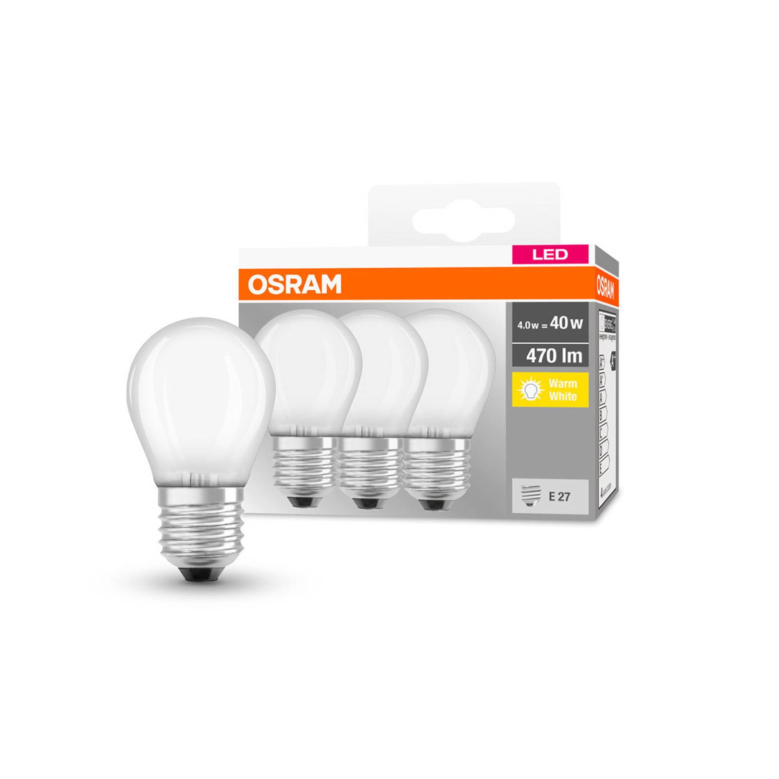 OSRAM LED kapka E27 P40 4W 2 700K 470lm matná 3ks