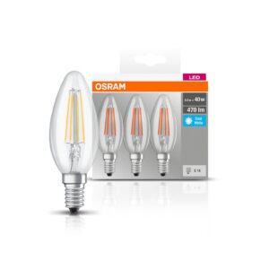 OSRAM LED svíčka E14 4W filament 4 000K 470lm 3ks